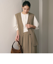 【WEB限定 Wardrobe DAILY MINIMAL】ダブルクロス リボンベルトジレ ウォッシャブル