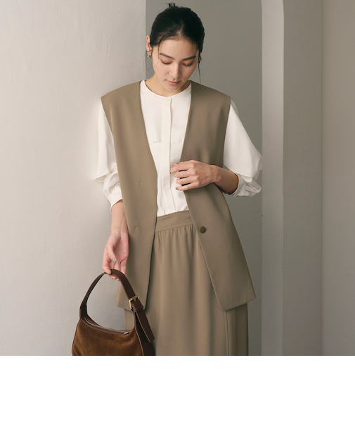 【WEB限定 Wardrobe DAILY MINIMAL】ダブルクロス リボンベルトジレ ウォッシャブル