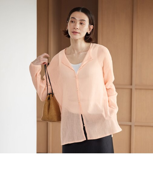 クレープ クルーネックカーディガン