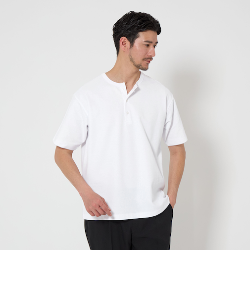 【WEB限定 WARDROBE SMART】ステイ クリーン ピケ ヘンリーネック Tシャツ【抗菌・防臭】