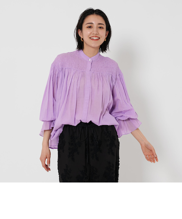【WEB限定】コットンレーヨン シャーリングブラウスII -ウォッシャブル-