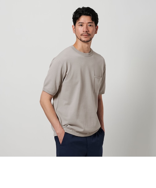 【WEB限定 WARDROBE SMART】マシーンウォッシュ 1ポケット ニット Tシャツ【抗菌防臭】