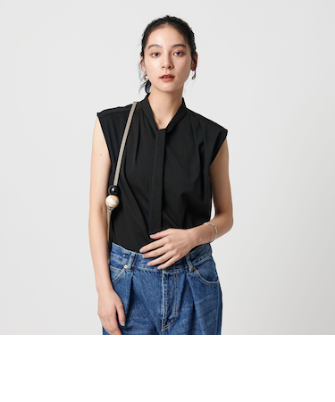 【WEB限定】ボウタイ スタンドカラーノースリーブTシャツ -汗染み防止-