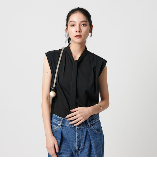 【WEB限定】ボウタイ スタンドカラーノースリーブTシャツ -汗染み防止-