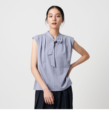 【WEB限定】ボウタイ スタンドカラーノースリーブTシャツ -汗染み防止-