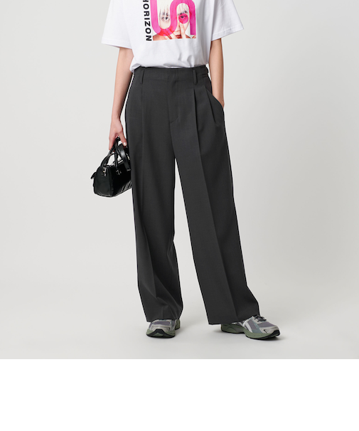 ポリエステルブレンド ２タック タブワイドパンツ