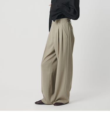 ポリエステルブレンド ２タック タブワイドパンツ