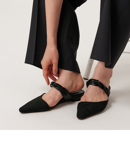 スエードライク ツイスト ストラップ ミュール