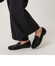 レザー ギャザー ローファー