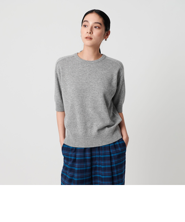 カシミヤ クルーネック ショートスリーブニット