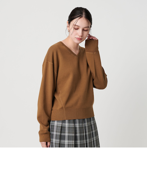 ソフトコットン Vネック スムース ニットプルオーバー ウォッシャブル