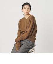 ソフトコットン Vネック スムース ニットプルオーバー ウォッシャブル