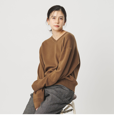 ソフトコットン Vネック スムース ニットプルオーバー ウォッシャブル