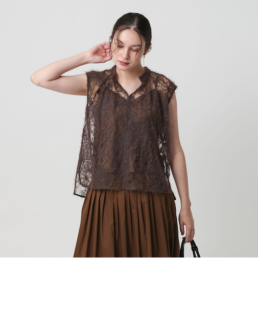 【WEB限定】エンブロイダリー チュールノースリーブブラウス