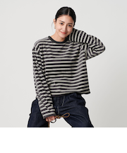 ポリエステルコットン ベロアボーダー ロングスリーブTシャツ
