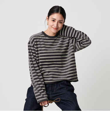 ポリエステルコットン ベロアボーダー ロングスリーブTシャツ