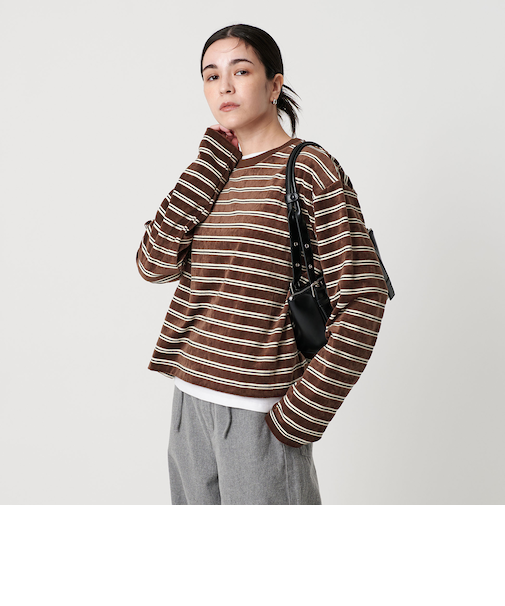 ポリエステルコットン ベロアボーダー ロングスリーブTシャツ
