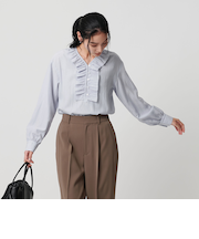 【WEB限定 Wardrobe DAILY MINIMAL】フリル Vネックブラウス ウォッシャブル