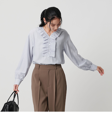 【WEB限定 Wardrobe DAILY MINIMAL】フリル Vネックブラウス ウォッシャブル