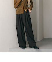 毛ポリエステルブレンド ワイドタックパンツ