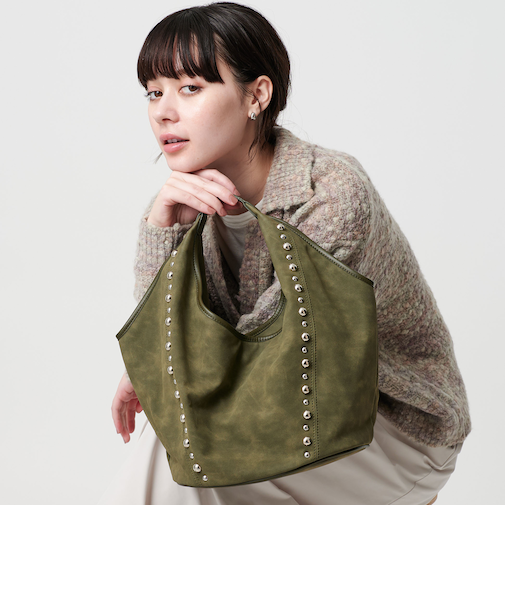 スタッズ ワンハンドル ショルダーバッグ