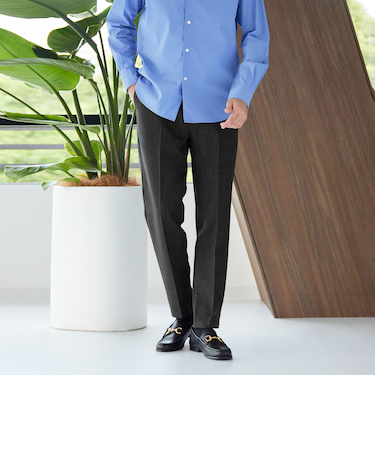 【WEB限定 WARDROBE SMART】LANATEC シャンブレー ノープリーツ パンツ