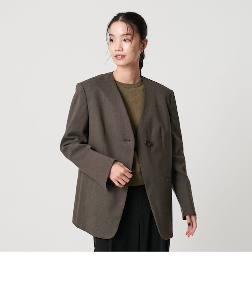 ポリエステルレーヨン ノーカラー1ボタンジャケット