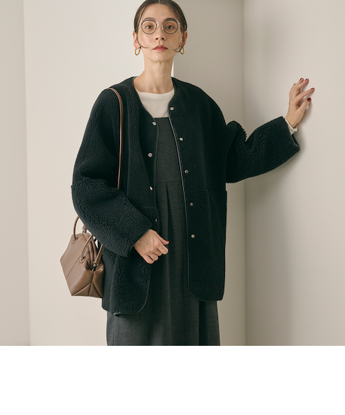 BEAUTY&YOUTH ボア×フェイクムートン ノーカラーリバーシブルコート BEAUTY&YOUTH UNITED ARROWS（ビューティーアンドユース