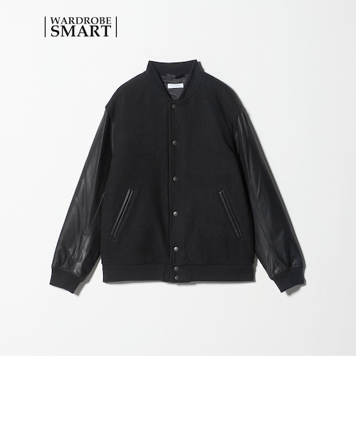 極美品✨WEB限定 WARDROBE SMART メルトンレザーライクスタジャン WEB限定 WARDROBE SMART】ブラックメルトン レザーライク