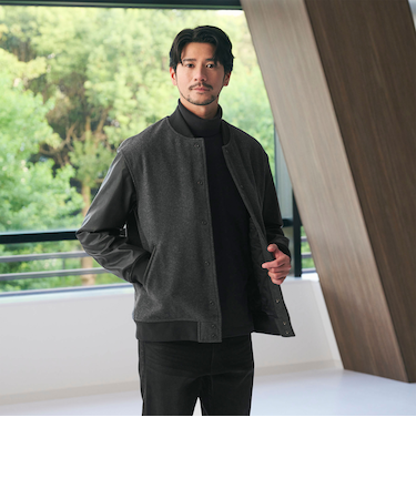 【WEB限定 WARDROBE SMART】グレーメルトン レザーライク スタジャン