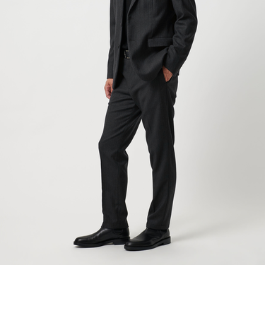 ストレッチ サキソニー ノープリーツ スリムパンツ セットアップ対応