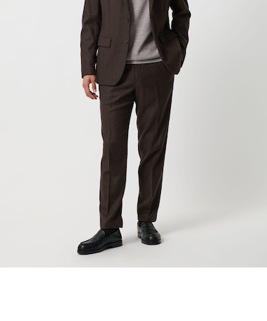 ストレッチ サキソニー ノープリーツ スリムパンツ セットアップ対応