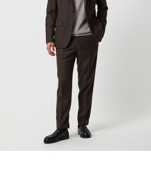 ストレッチ サキソニー ノープリーツ スリムパンツ セットアップ対応