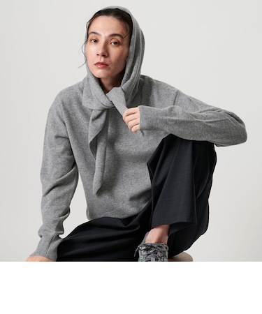 ウールカシミヤ クルーネックニット&ストール ウォッシャブル