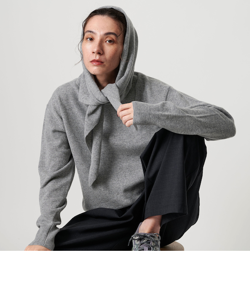 ウールカシミヤ クルーネックニット&ストール ウォッシャブル