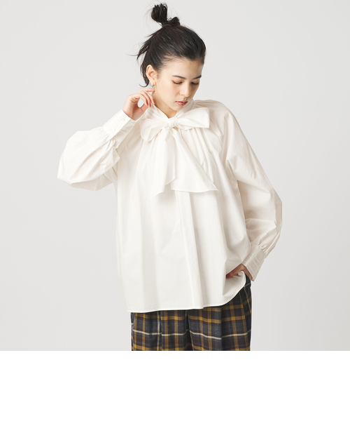 25年　新品　ユナイテッドアローズ コットンソリッド&ストライプボウタイブラウス コットン ソリッド&ストライプ ボウタイブラウス｜ビューティー