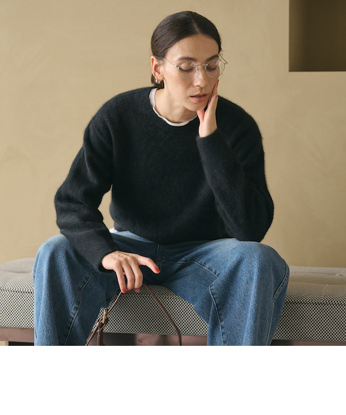 フォックスカシミヤブレンド クルーネックニットプルオーバー