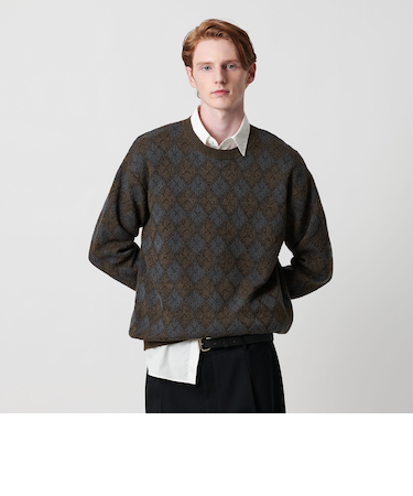 ロンバス パターン クルーネック ニット ウォッシャブル