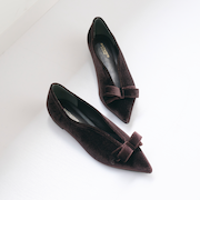 ベルベット リボン Vカット フラットシューズ