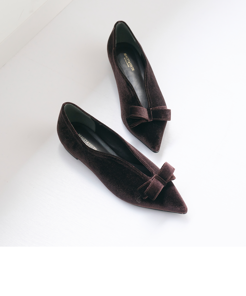 ベルベット リボン Vカット フラットシューズ