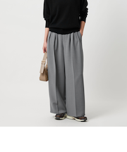 【WEB限定 Wardrobe DAILY MINIMAL】ウールライク ランダムタック ワイドパンツ ウォッシャブル