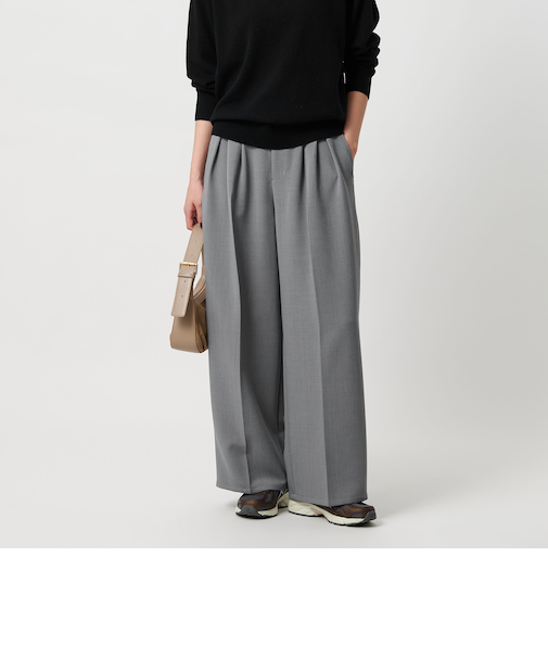 【WEB限定 Wardrobe DAILY MINIMAL】ウールライク ランダムタック ワイドパンツ ウォッシャブル