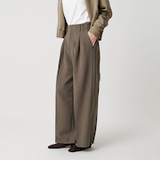 【WEB限定 Wardrobe DAILY MINIMAL】ウールライク ランダムタック ワイドパンツ ウォッシャブル