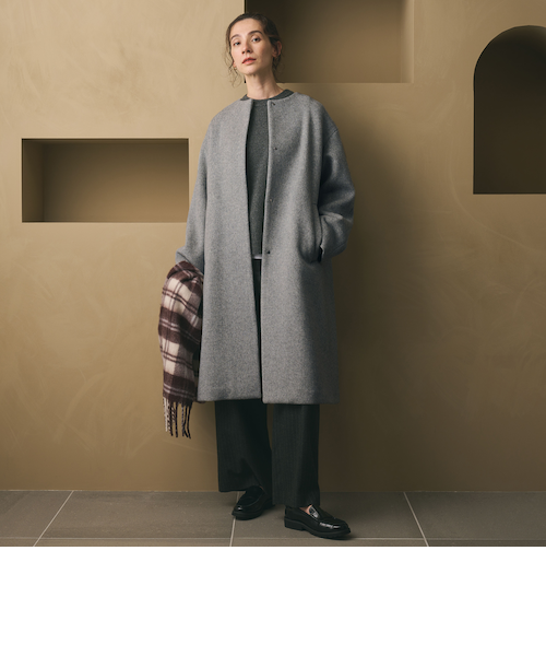 毛ナイロン ノーカラーコート｜ビューティー＆ユース ユナイテッド