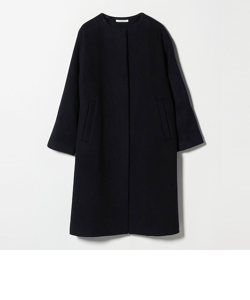 毛ナイロン ノーカラーコート