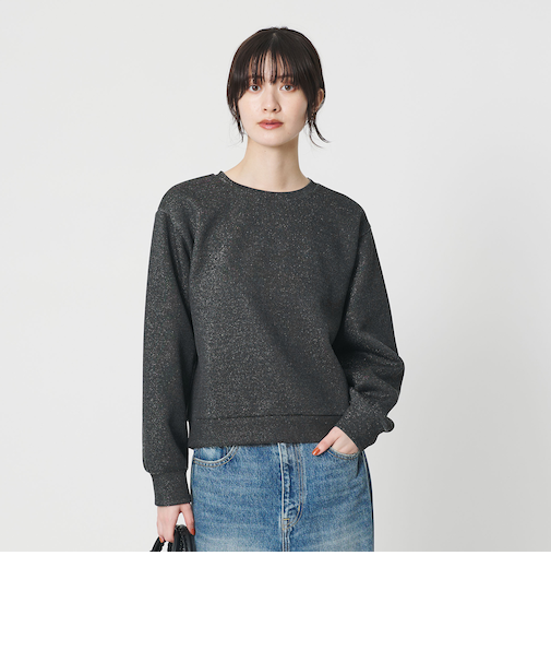 ポリエステルコットンブレンド ラメダンボール プルオーバー/ブラック