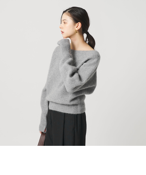 フォックスブレンド ボリュームスリーブ ボートネックニットプルオーバー