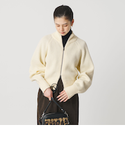 ウールブレンドアゼ ジップショートカーディガン