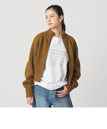 ウールブレンドアゼ ジップショートカーディガン