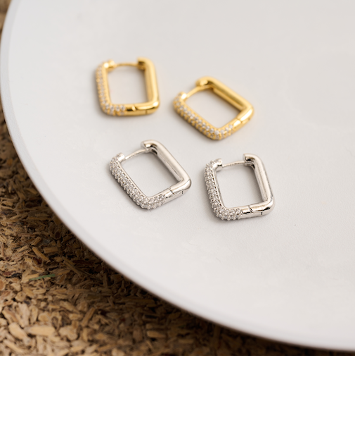 キュービックジルコニア スクエア ピアス